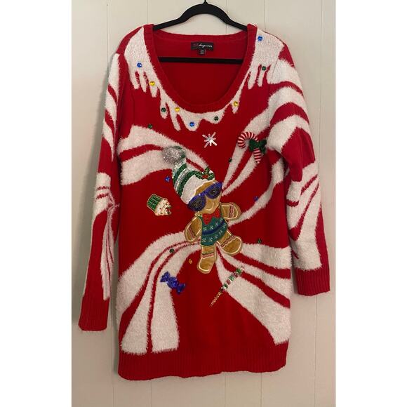 Holiday Christmas Ugly Sweater Dress Gingerbread‎ Man Candy Cane Peppermint XXL - Picture 1 of 11